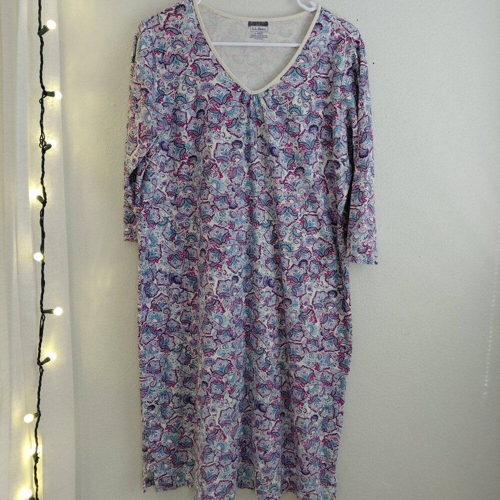 L.L. Bean Traditional Nightgown Sleep Supima Cotton Floral Large